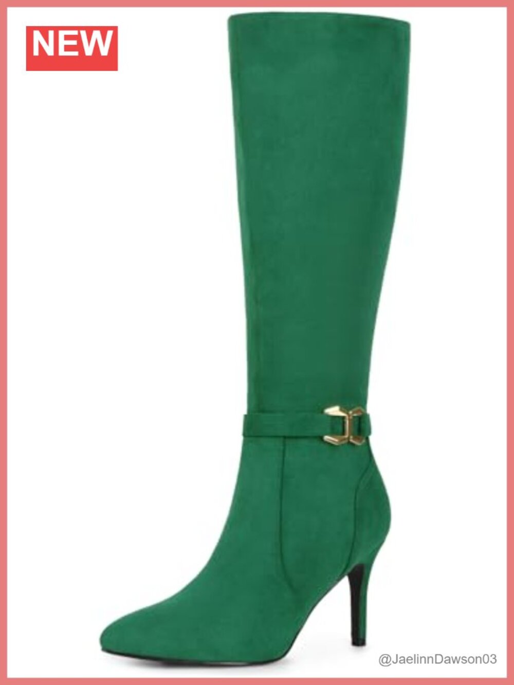 Faux Suede Buckle Pointed Toe Stiletto Heel Knee High Boots